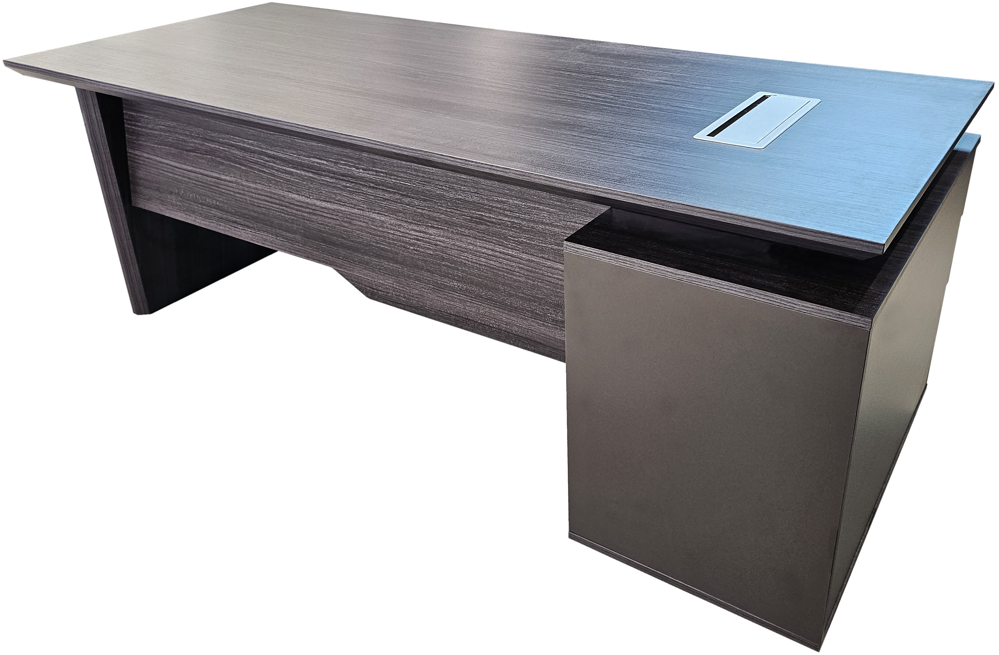 Modern Grey Oak Veneer Executive Office Desk with Built in Pedestal and Inclined Leg - 1600mm - DG19-S-D16